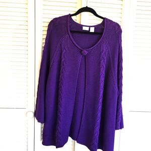Kim Rogers Heavy One Button Open Front Cardigan Purple 3X  Chunky Knit